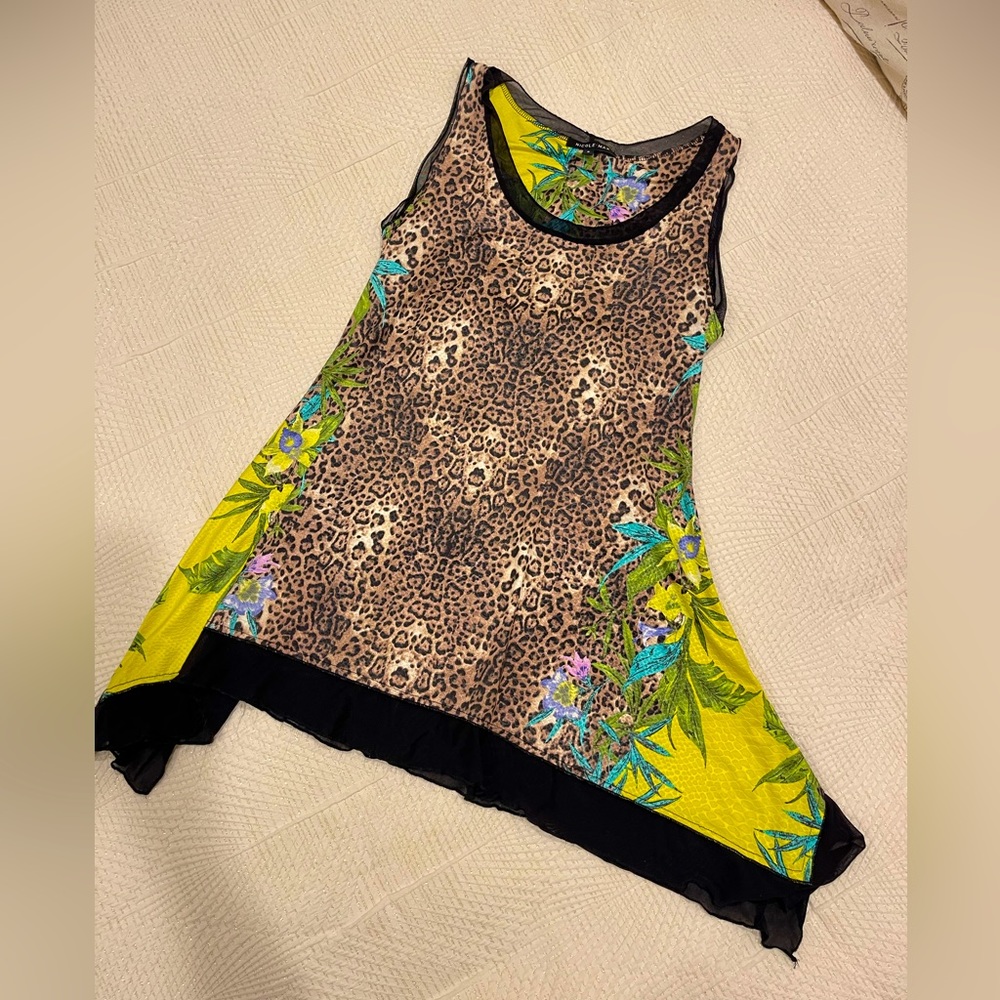 Leopard and floral shark bite tunic, size small